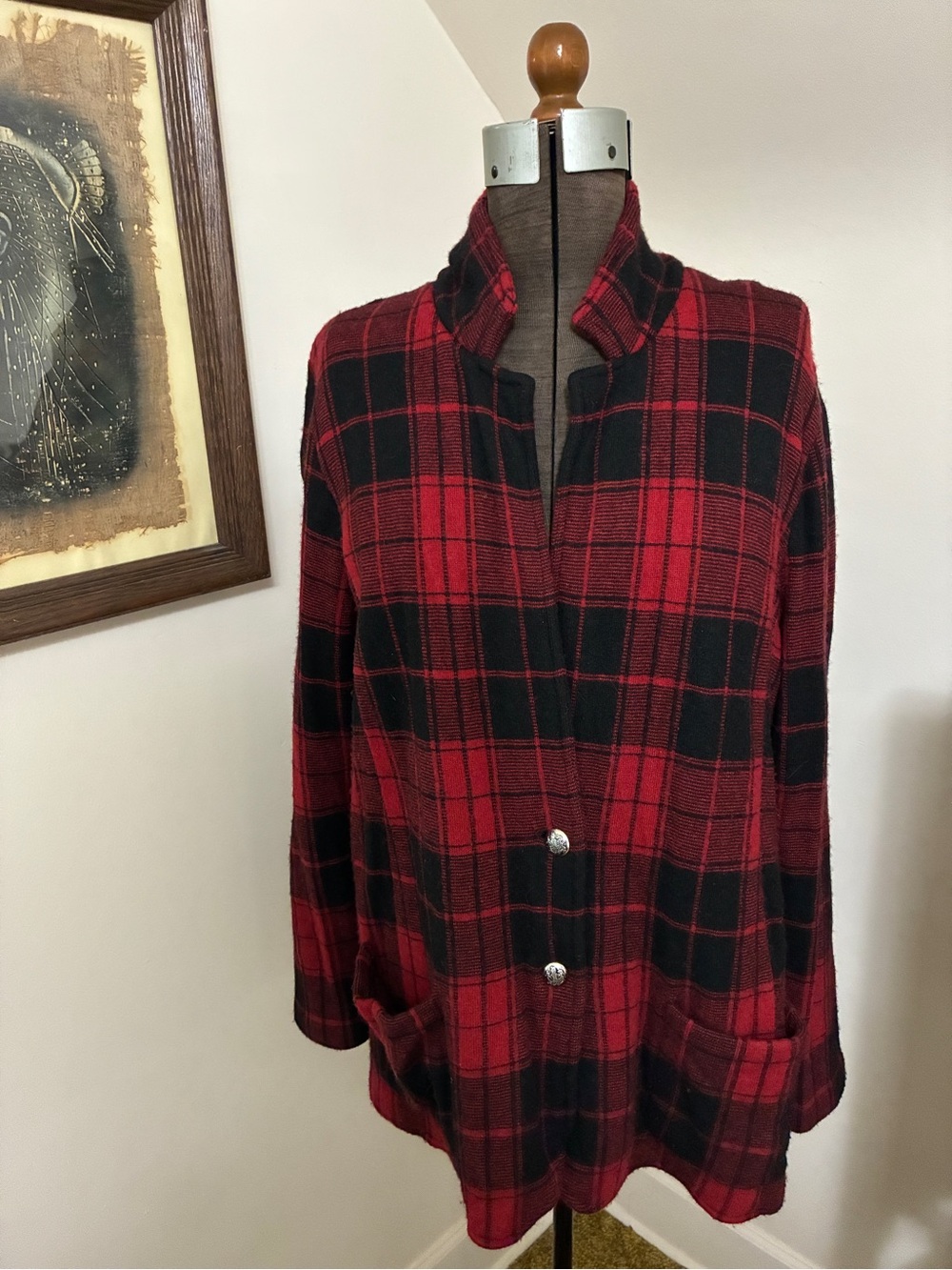 Ralph Lauren Red and Black Plaid Cashmere Cardigan